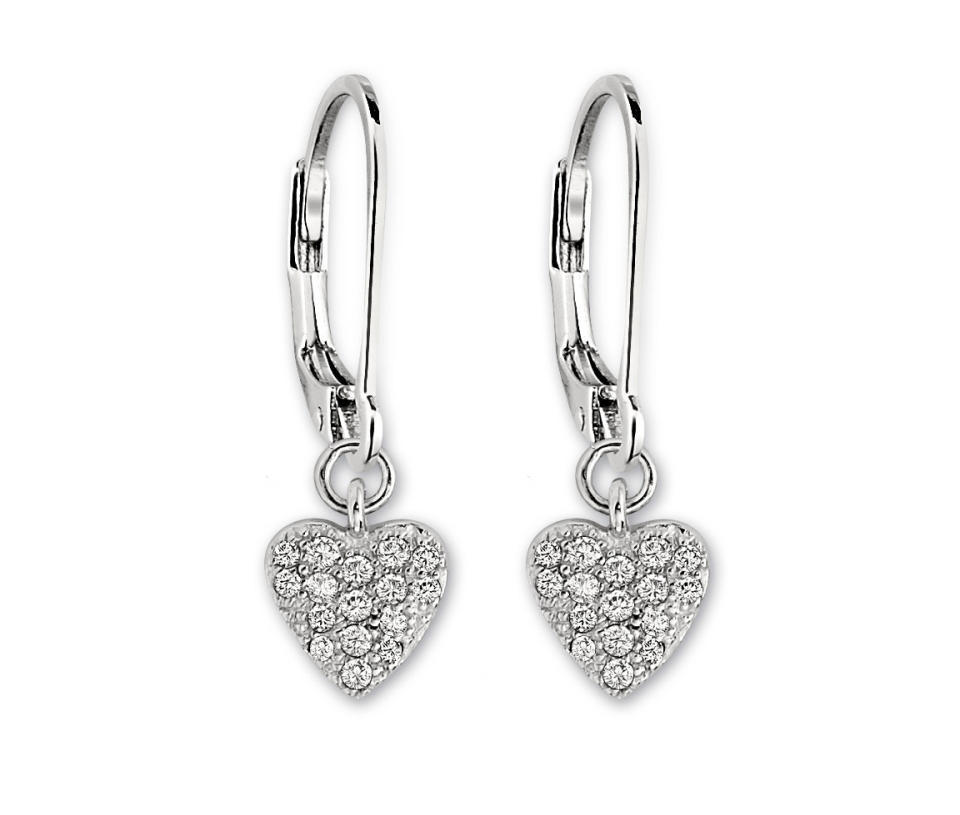 BOUCLES ELLE EN ARGENT RHODIÉ COEUR À PAVÉ DE CUBIQUES ZIRCONIAS - PJ R2LBEL0004 - ELLE