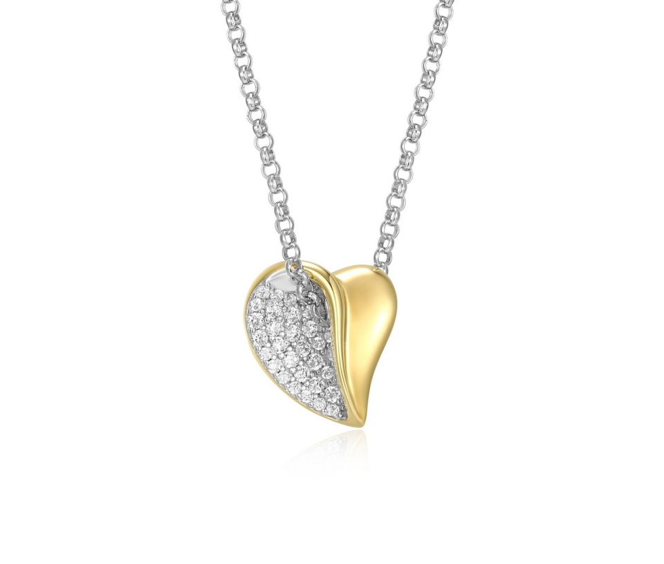 PENDENTIF COEUR EN ARGENT RHODIÉ/PVD OR 2 TONS SERTI DE CUBIQUES ZIRCONIAS - PJ R0LC0G0046 - ELLE