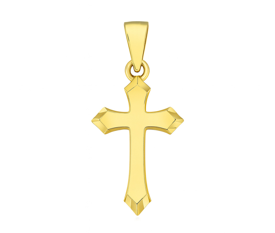 PENDENTIF CROIX EN OR JAUNE AVEC MOTIF TAILLÉ DIAMANT SUR LES CÔTÉS - MB CROIX72 - BIJOUX D'IMPORTATION