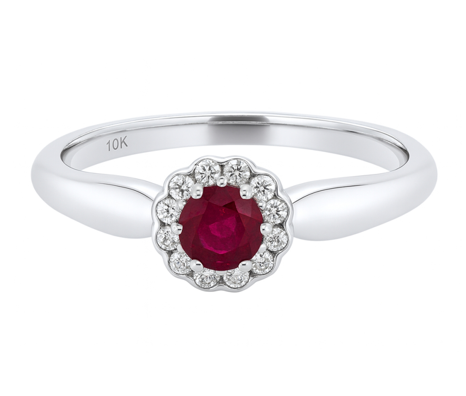 BAGUE EN OR BLANC SERTIE D'UN RUBIS ET DE DIAMANTS - CR 52D08WG - BIJOUX CANADIEN