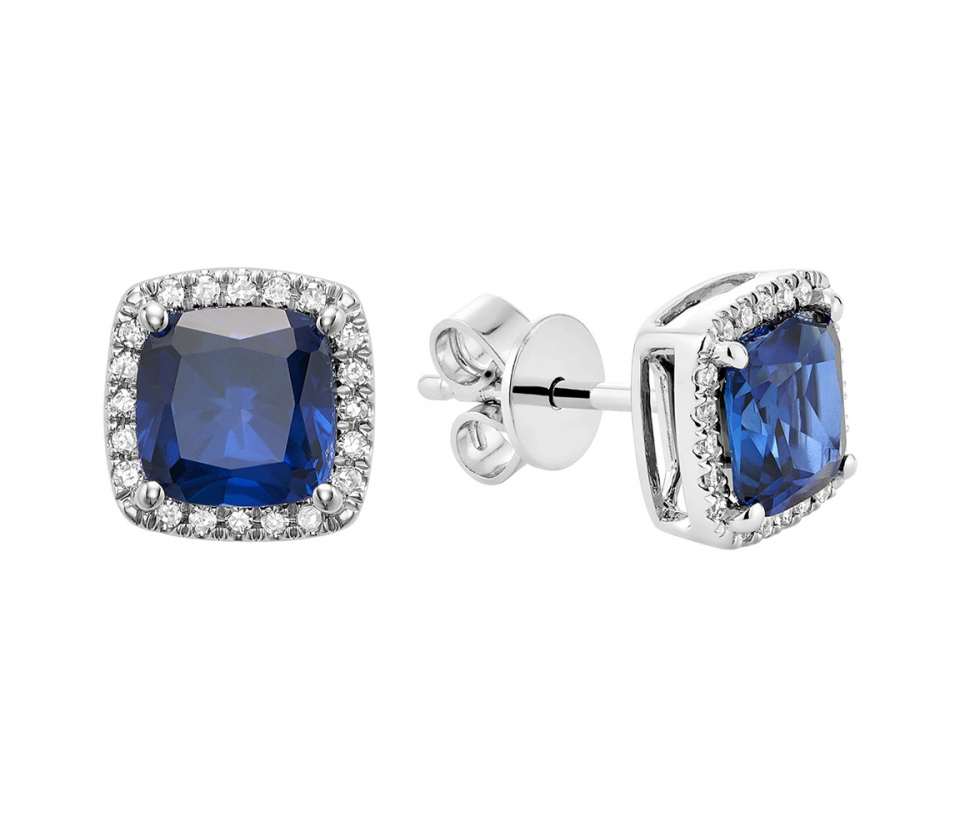 BOUCLES EN OR BLANC SERTIES DE SAPHIRS DE LABORATOIRE ET DE DIAMANTS - BR 13041028CBS - Bijoux d'importation