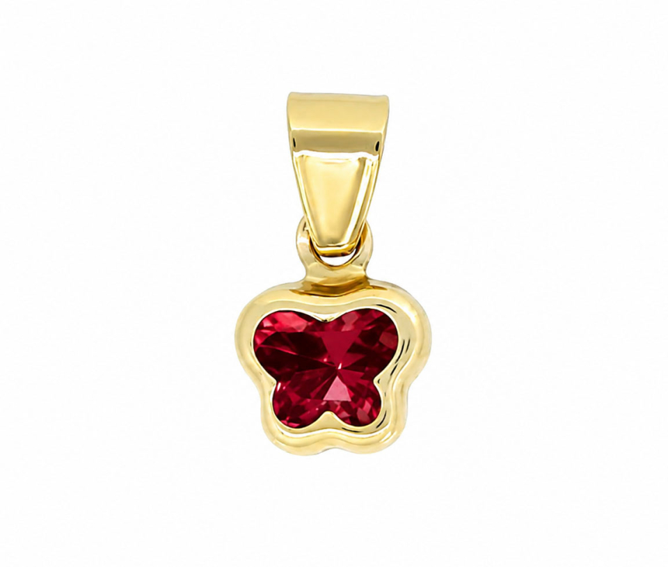 PENDENTIF PAPILLON AVEC CUBIQUE ROUGE