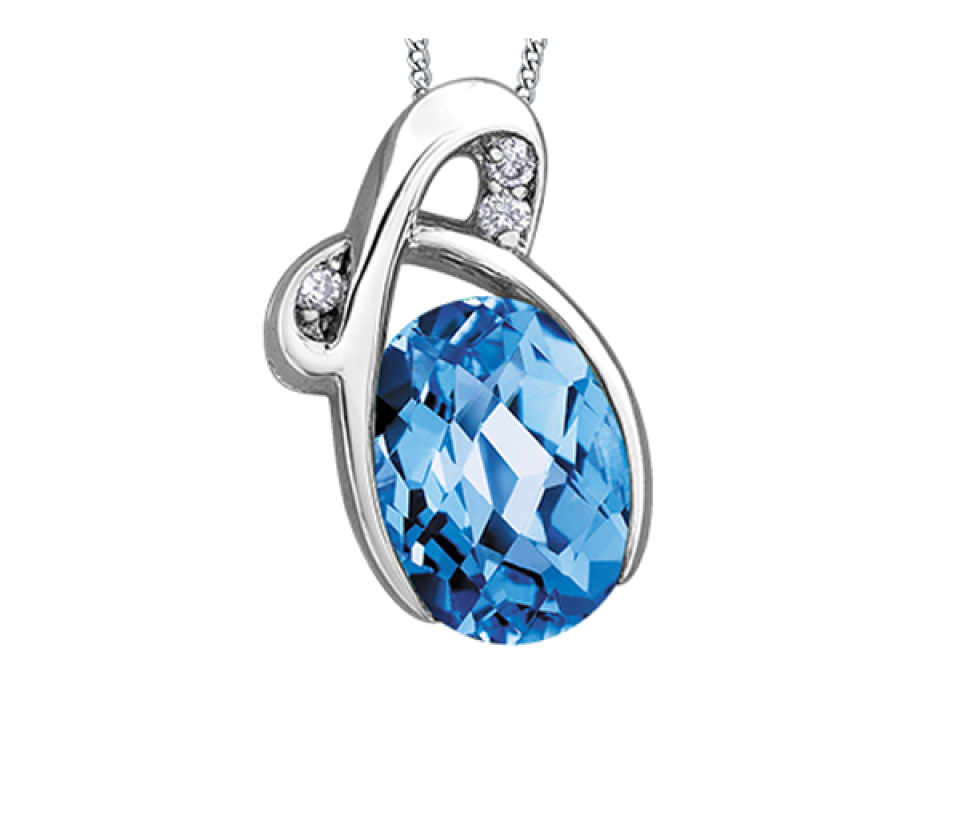 PENDENTIF EN OR BLANC SERTI D'UN TOPAZE BLEU ET DE DIAMANTS - CR DD7832 - BIJOUX CANADIEN