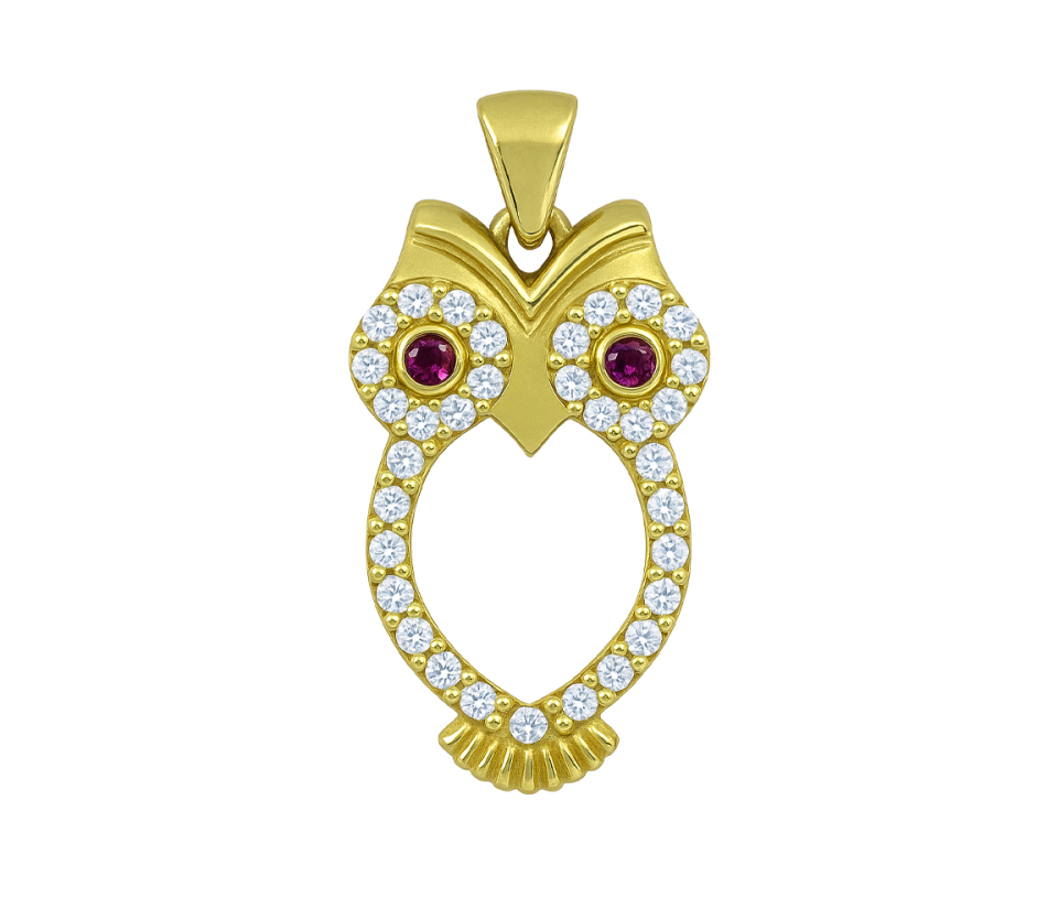 PENDENTIF HIBOU AJOURÉ EN OR JAUNE SERTI DE CUBIQUES ZIRCONIAS - MB ANIM31 - BIJOUX D'IMPORTATION