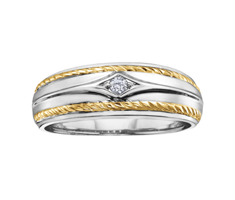 BAGUE EN OR 2 TONS SERTIE D'UN DIAMANT CANADIEN - CR AM204 - DIAMANT CANADIEN