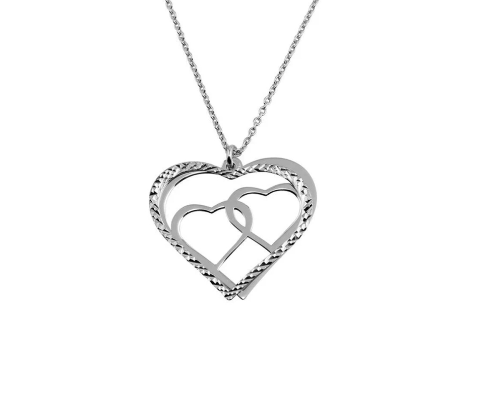PENDENTIF DOUBLE COEUR AJOURÉ EN ARGENT RHODIÉ TAILLÉ DIAMANT - SP SOP00021 - BIJOUX D'IMPORTATION