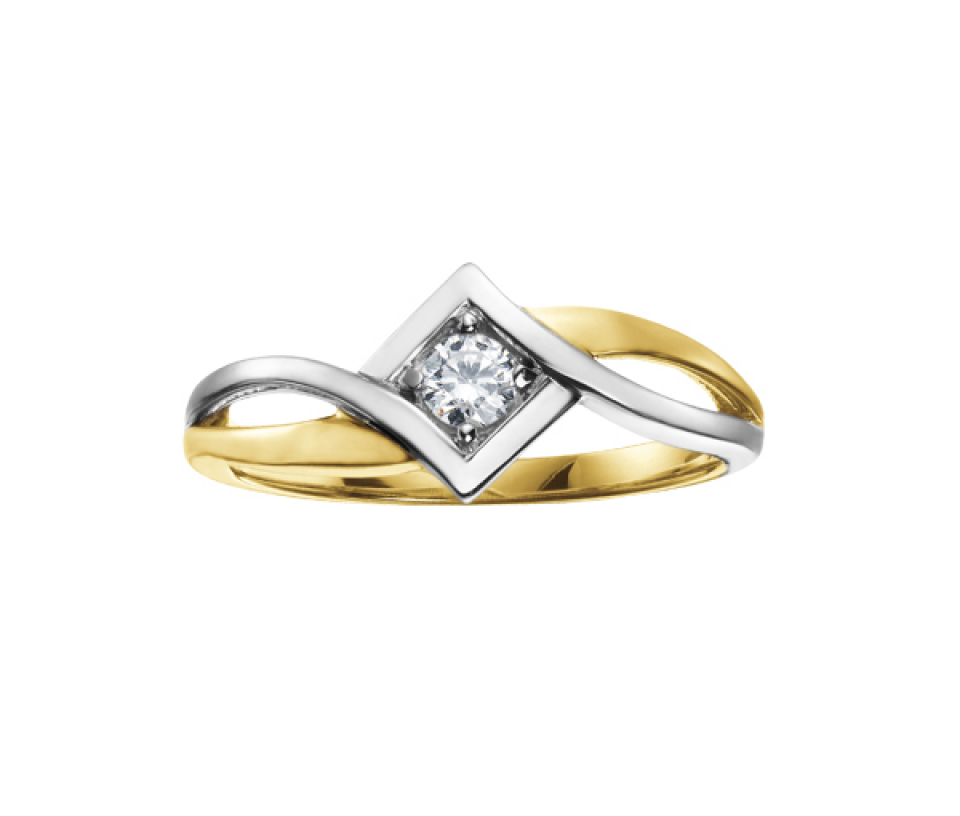 BAGUE EN OR 10K 2 TONS SERTIE D'UN DIAMANT CANADIEN - CR AM181 - DIAMANT CANADIEN