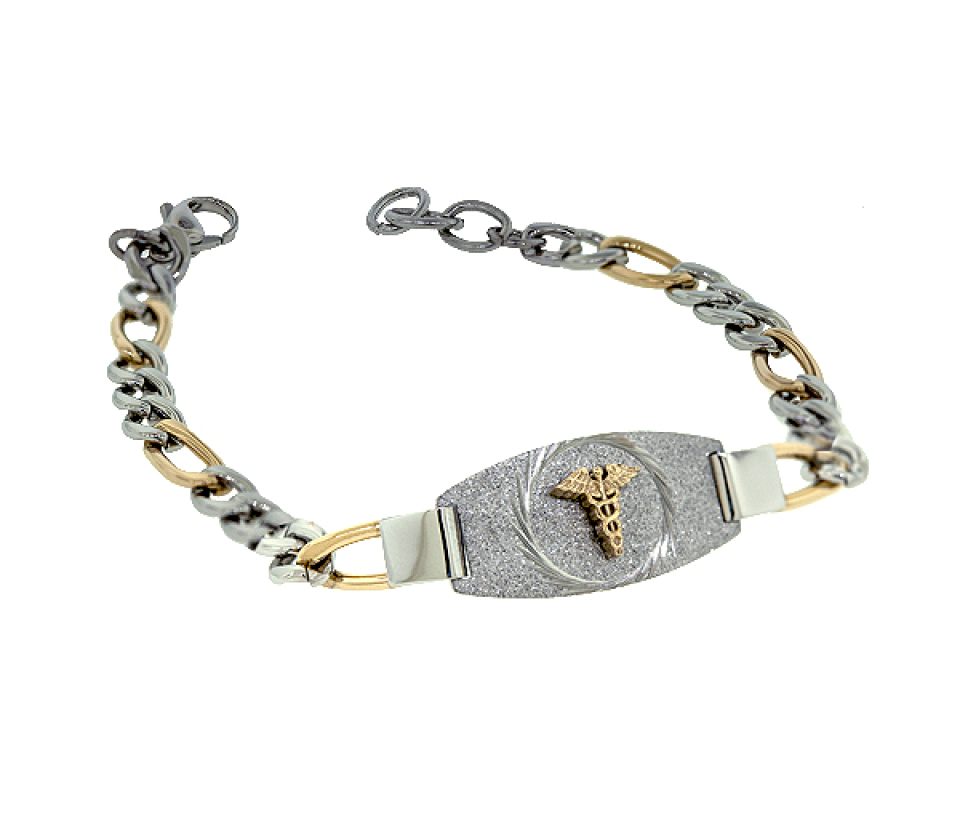 BRACELET MÉDICAL EN ACIER/PVD OR 2 TONS À MAILLE FIGARO - IG SMAB52 - ITALGEM