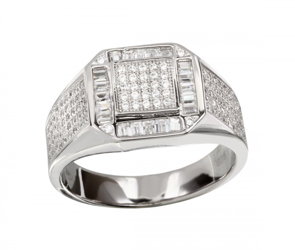 BAGUE POUR HOMME EN ARGENT RHODIÉ SERTIE DE CUBIQUES ZIRCONIAS - SP GMR00219/9 - BIJOUX D'IMPORTATION