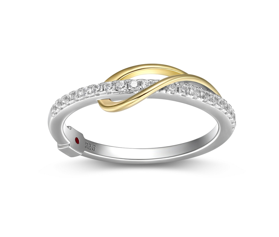 JONC SEMI-ÉTERNITÉ AVEC RUBAN EN ARGENT RHODIÉ/PVD OR 2 TONS SERTI DE CUBIQUES ZIRCONIAS - PJ R4LAFD00AC - ELLE