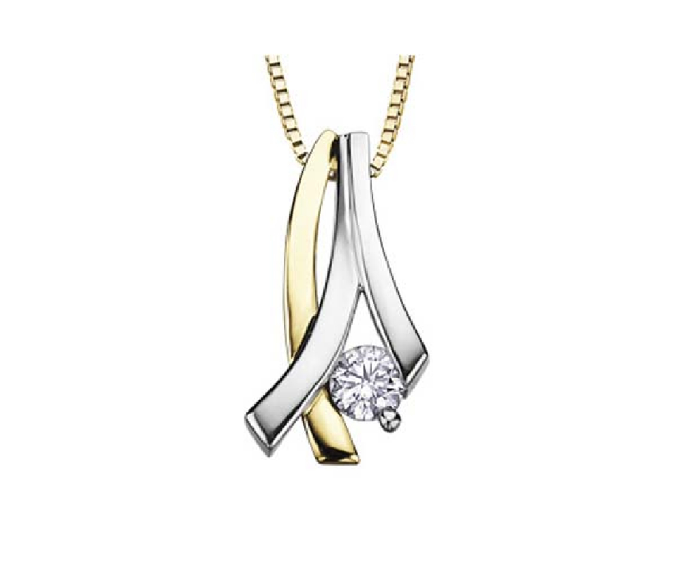 PENDENTIF EN OR 14K 2 TONS SERTI D'UN DIAMANT CANADIEN - CR AM104 - DIAMANT CANADIEN