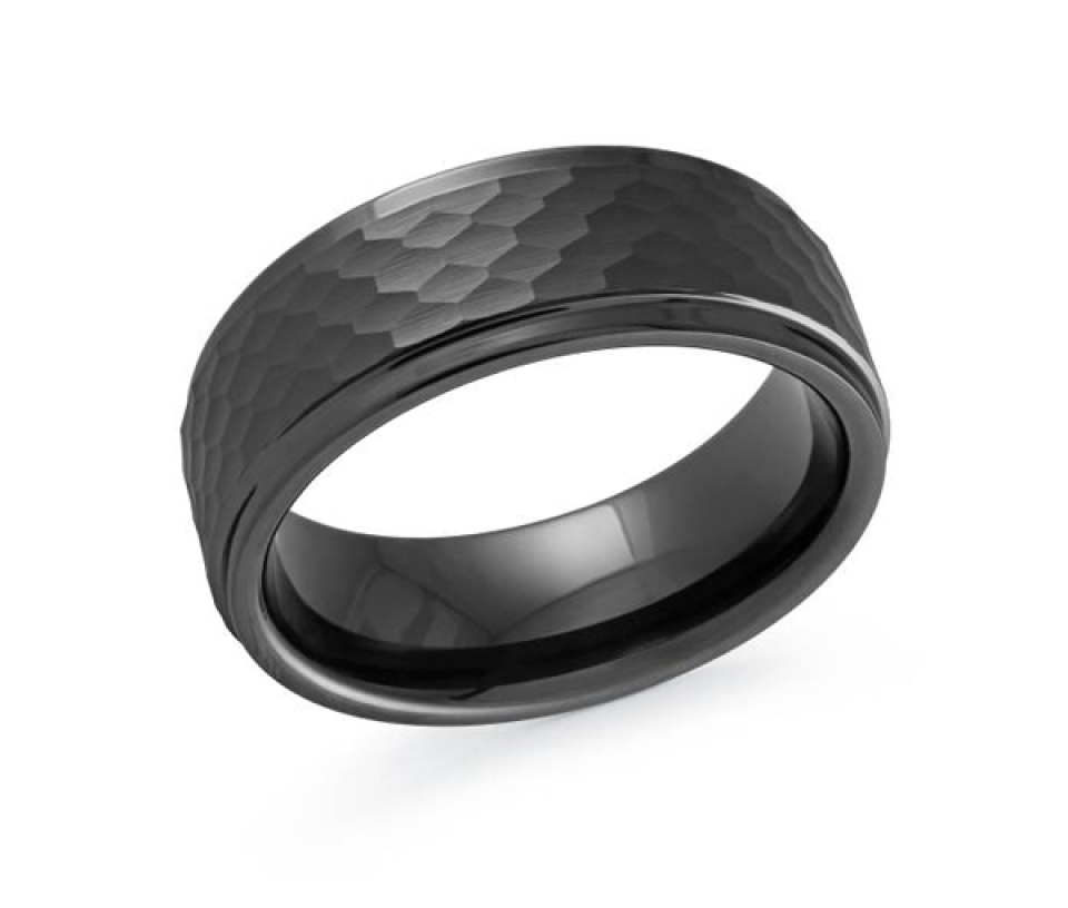 JONC EN TUNGSTÈNE/PVD NOIR À MOTIF MARTELÉ - ML TG054 - MALO 