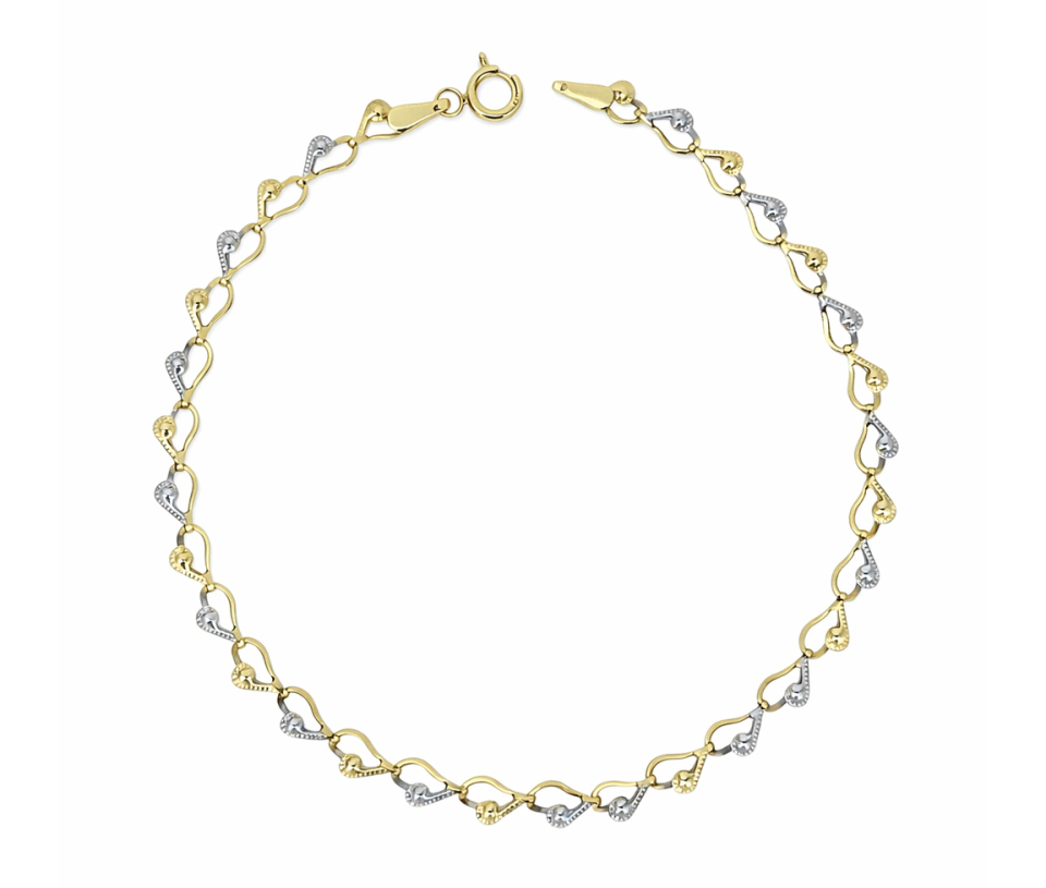 BRACELET DE FANTAISIE EN OR 2 TONS À MAILLES COEURS AJOURÉS