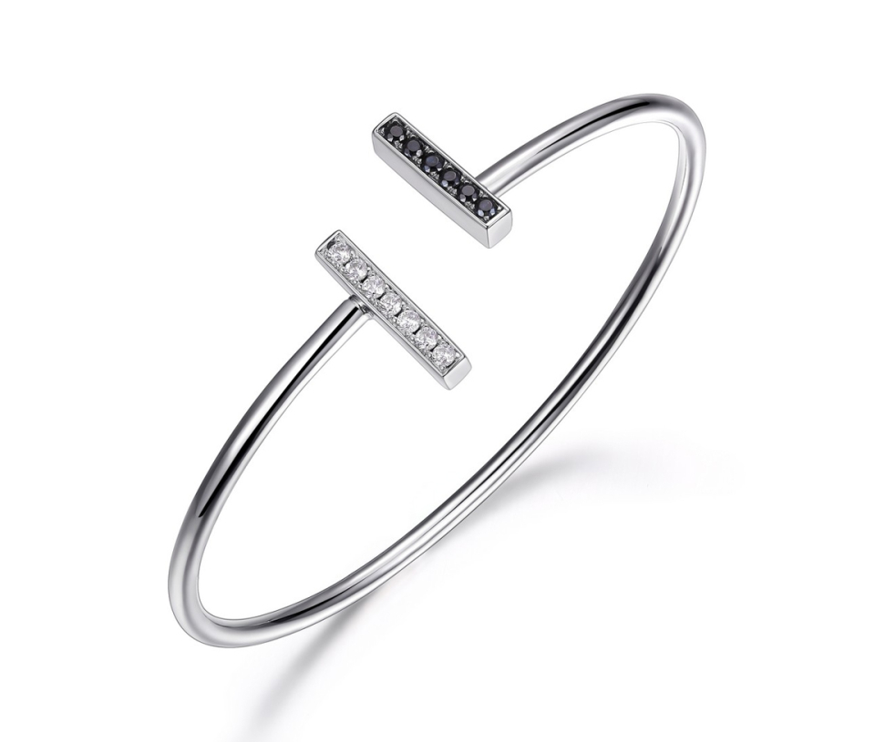 BRACELET BANGLE EN ARGENT RHODIÉ SERTI DE CUBIQUES ZIRCONIAS NOIRS/BLANCS - PJ R1LAC6GKER - ELLE
