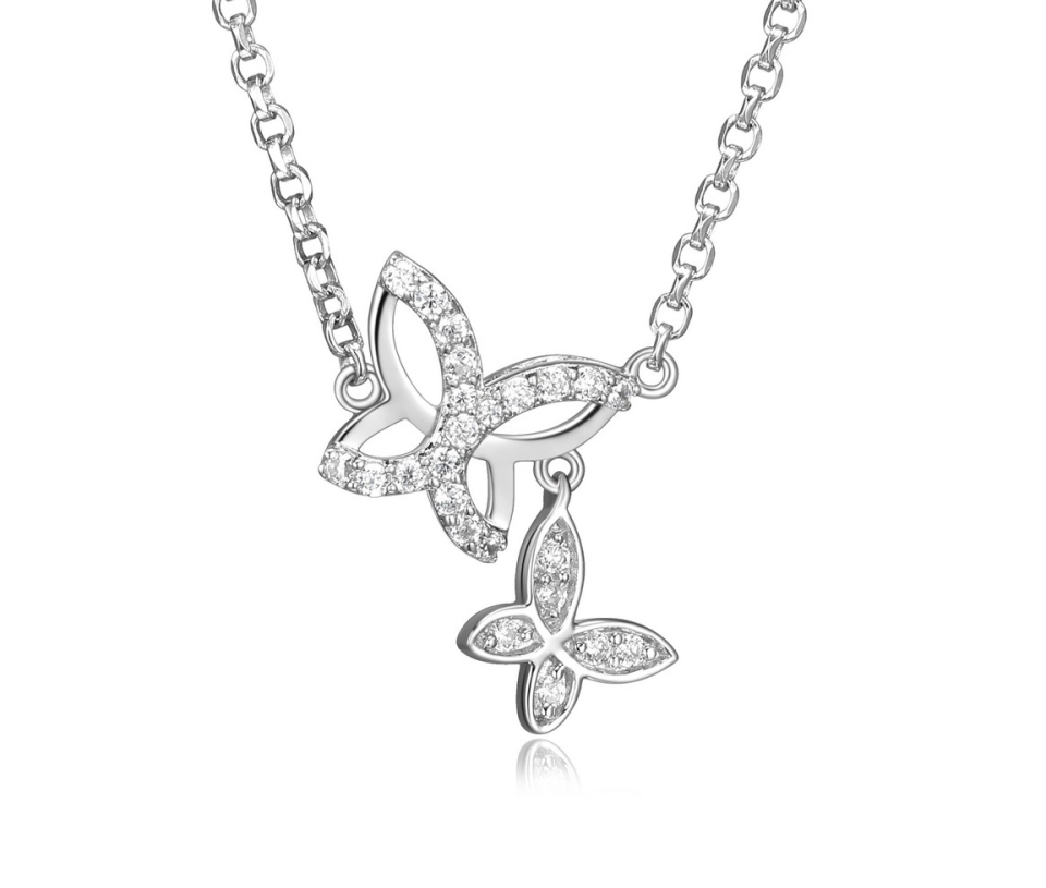 COLLIER DOUBLE PAPILLON EN ARGENT RHODIÉ SERTI DE CUBIQUES ZIRCONIAS - PJ R0A9LZ0012 - REIGN
