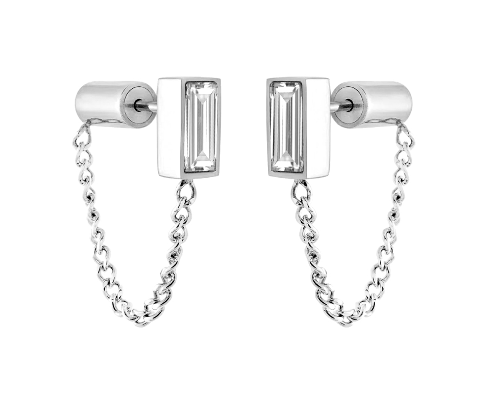 BOUCLES CHAINETTES EN ACIER SERTIES DE CUBIQUES ZIRCONIAS - IG SEA306 - VELORIA