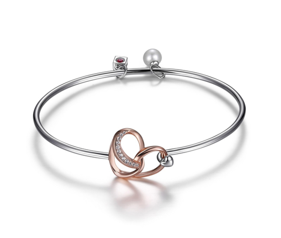 BRACELET BANGLE COEUR AJOURÉ AVEC CZ
