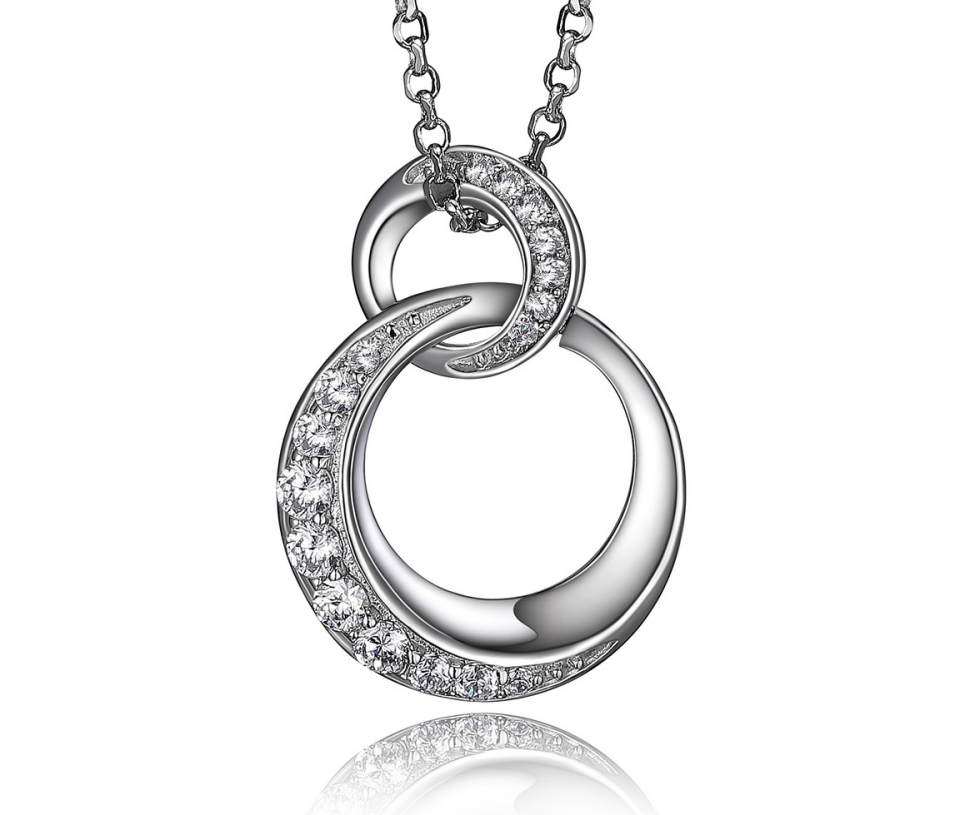 PENDENTIF EN ARGENT RHODIÉ AVEC 2 CERCLES AJOURÉS SERTIS DE CUBIQUES ZIRCONIAS - PJ R0LBDB0048 - ELLE