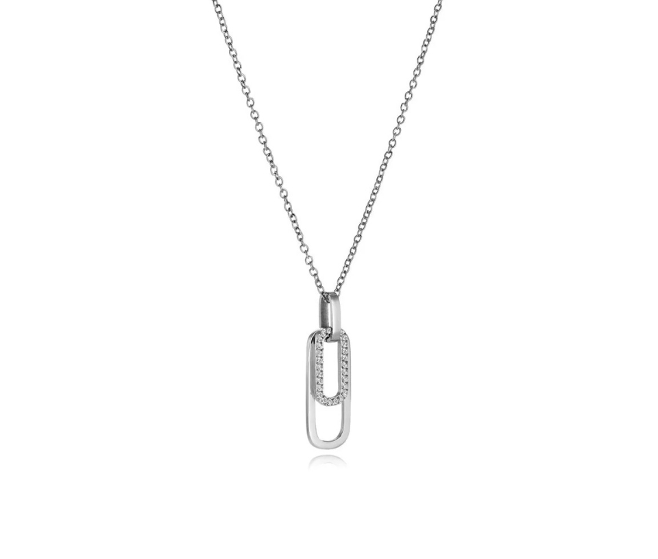 PENDENTIF DOUBLE OVAL EN ACIER OU ACIER/PVD OR SERTI DE CUBIQUES ZIRCONIAS ET SA CHAINE - IG SWP138 - VELORIA