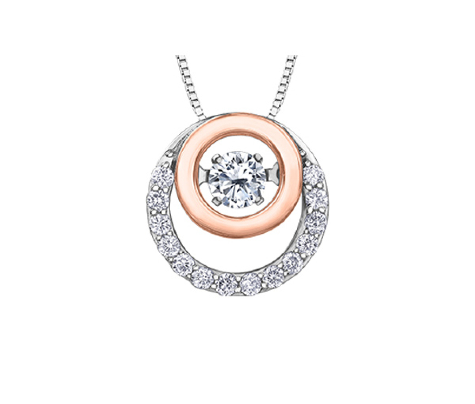 PENDENTIF EN OR 2 TONS ROSE SERTI D'UN DIAMANT CANADIEN DANSANT ET DE DIAMANTS - CR AM436WR - DIAMANT CANADIEN