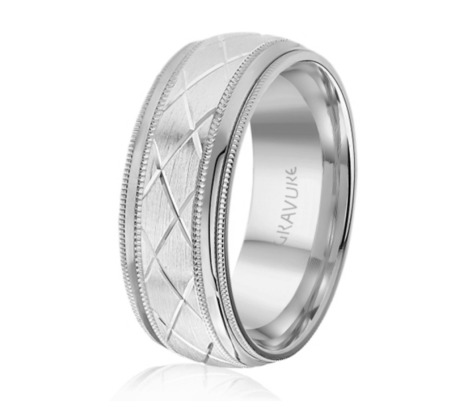JONC EN OR OU EN PLATINE AVEC MOTIF EN X ET MILGRAIN