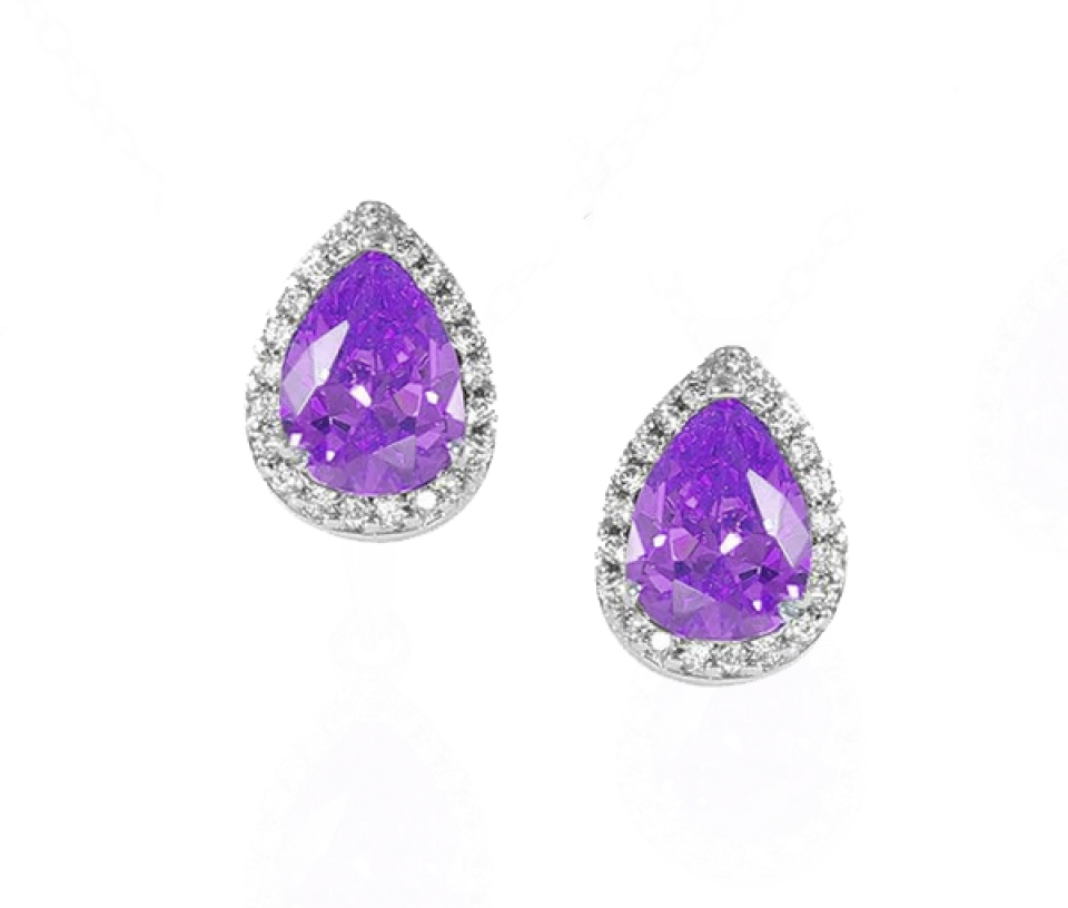 BOUCLES EN FORME DE GOUTTE EN ARGENT RHODIÉ SERTI DE CUBIQUES ZIRCONIAS DE COULEURS VARIÉES - SP BGS00441BFE - BIJOUX D'IMPORTATION