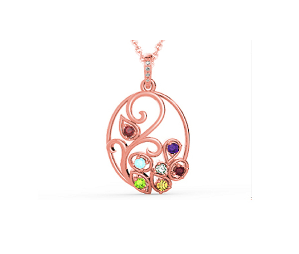 PENDENTIF FAMILIAL OVAL EN ARGENT OU EN OR SERTI DE PIERRES VÉRITABLES - BH FG122PR - BEVERLY HILLS