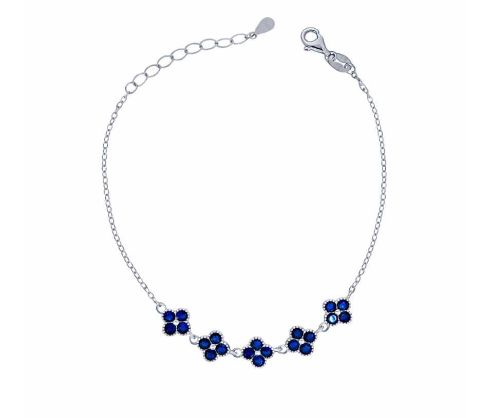 BRACELET EN ARGENT RHODIÉ AVEC 5 FLEURS SERTIES DE CUBIQUES ZIRCONIAS