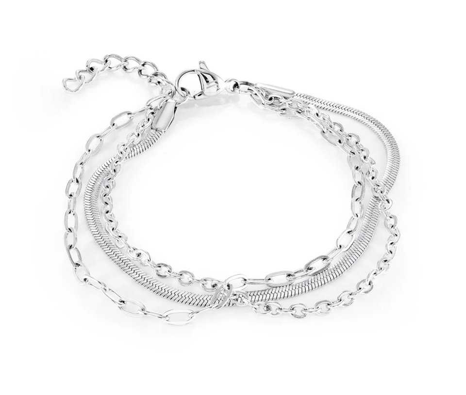 BRACELET 3 RANGS À MAILLE FORZA, ROLO ET HERRINGBONE
