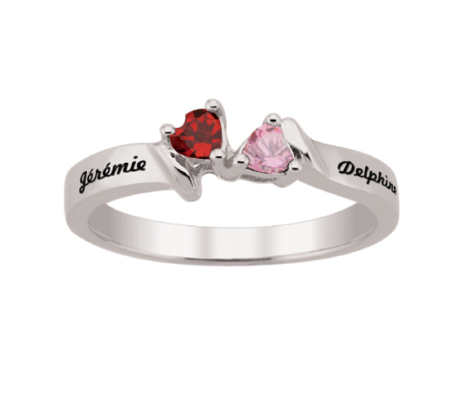 BAGUE FAMILLIALE EN ARGENT OU EN OR SERTIE DE 2 PIERRES