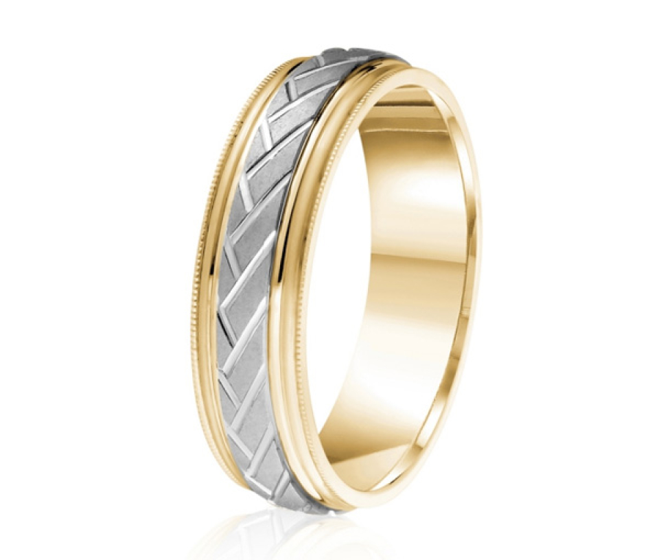 JONC EN OR OU EN PLATINE AVEC MOTIF TRAIT OBLIQUE ET MILGRAIN