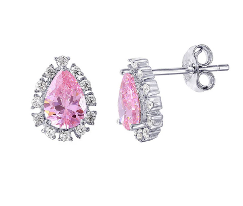 BOUCLEES EN ARGENT RHODIÉ EN FORME DE GOUTTE SERTIES DE CUBIQUES ZIRCONIAS - SP STE01027/10 - BIJOUX D'IMPORTATION