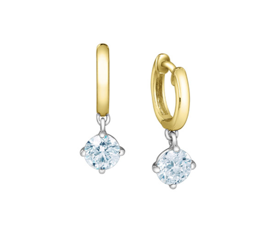 BOUCLES HUGGIES EN OR JAUNE ET BLANC SERTIES DE DIAMANTS DE LABORATOIRE - CR 70048 - BIJOUX CANADIEN