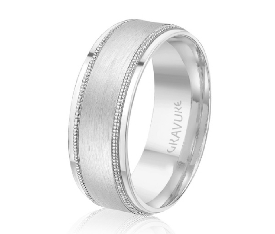 JONC EN OR OU EN PLATINE AVEC MOTIF MILGRAIN, SATINÉ AU CENTRE - ML GH1373PT - MALO 