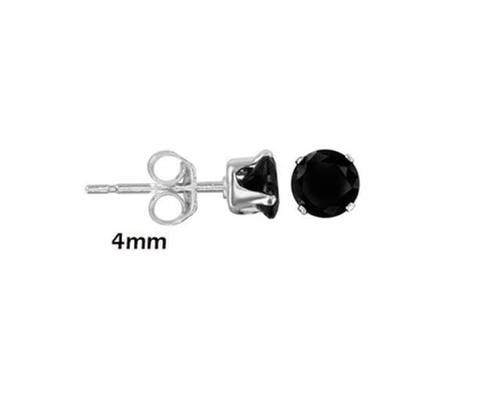 BOUCLES FIXES EN ARGENT RHODIÉ SERTIES DE CUBIQUES ZIRCONIAS NOIRS - SP STUDBK4R - BIJOUX D'IMPORTATION
