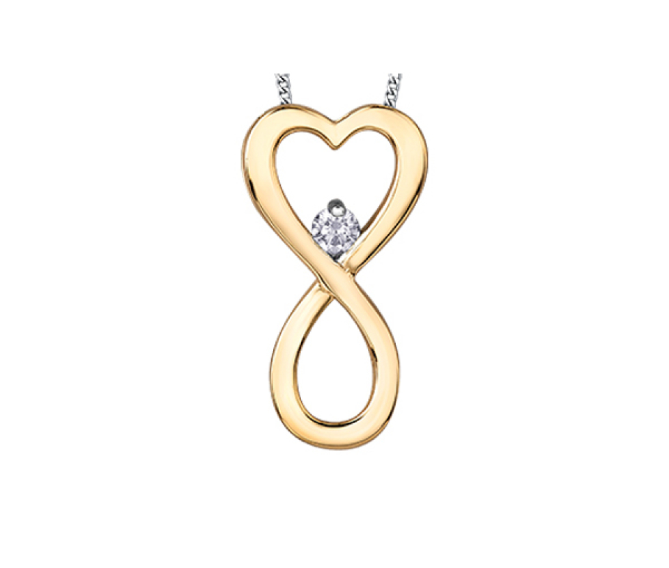 PENDENTIF COEUR//INFINI EN OR ROSE, JAUNE OU BLANC SERTI D'UN DIAMANT CANADIEN - CR AM566YW - DIAMANT CANADIEN