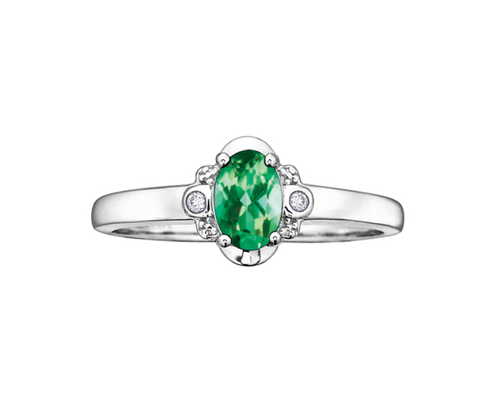 BAGUE EN OR 10K BLANC SERTIE D'UNE PIERRE DE COULEUR VARIÉE ET DE DIAMANTS