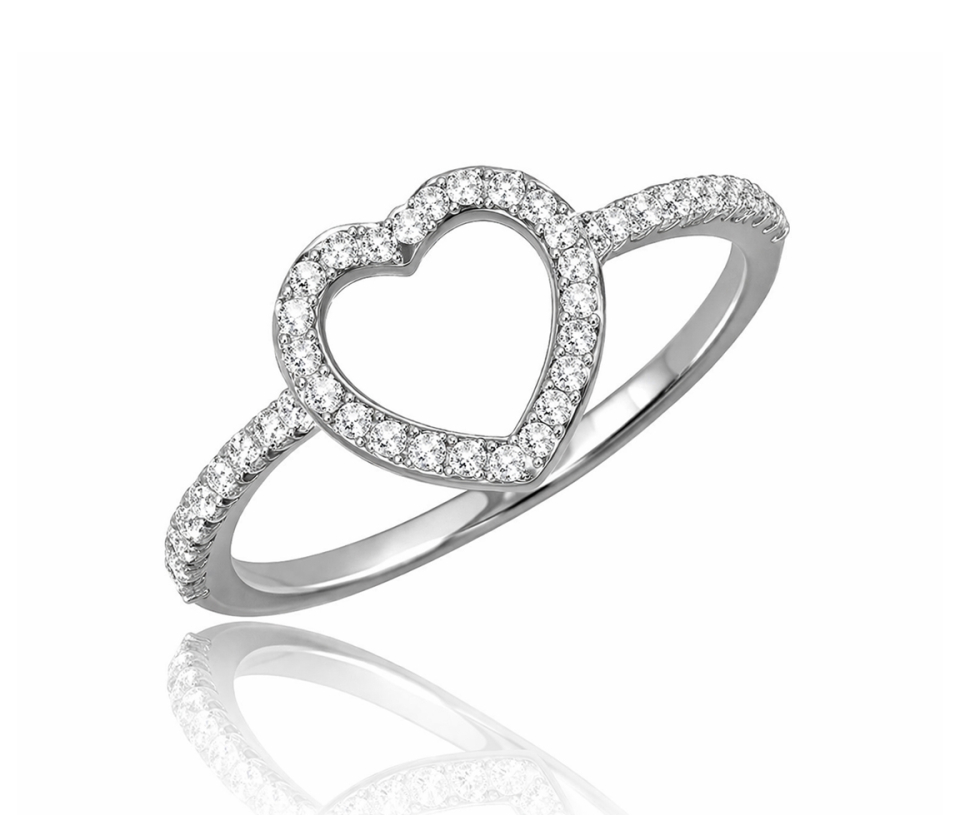BAGUE COEUR EN ARGENT RHODIÉ 