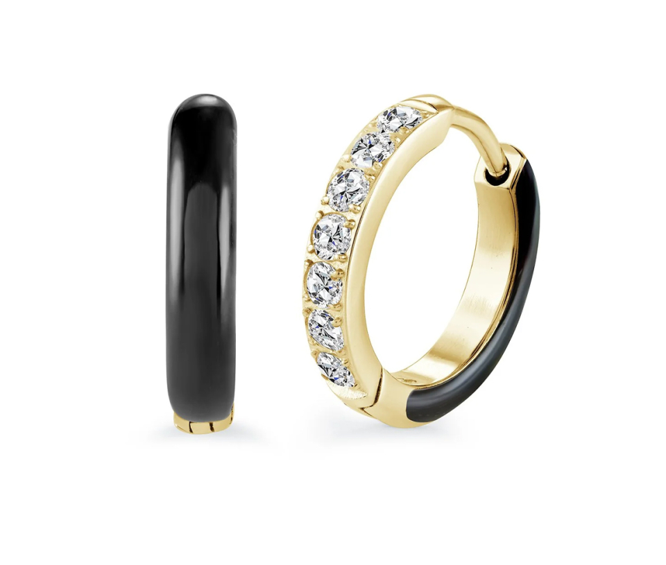 BOUCLES HUGGIES EN ACIER ET ÉMAIL AVEC CZ