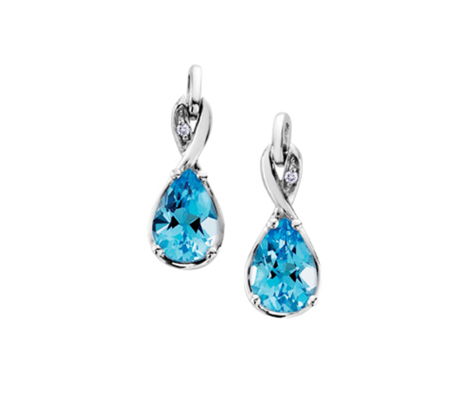 BOUCLES AVEC TOPAZES BLEUS OU AMÉTHYSTES ET DIAMANTS