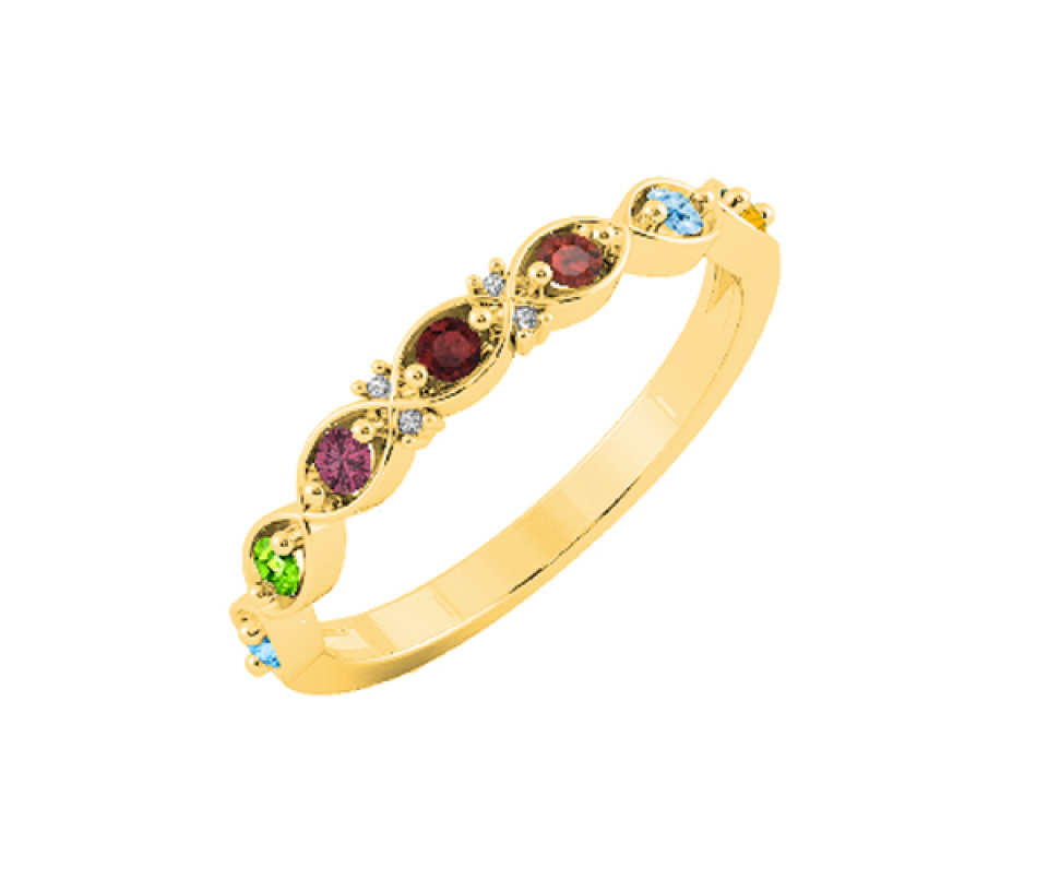 BAGUE FAMILIALE EN OR 10K JAUNE SERTIE DE PIERRES VÉRITABLES - BH FJ101Y - BEVERLY HILLS