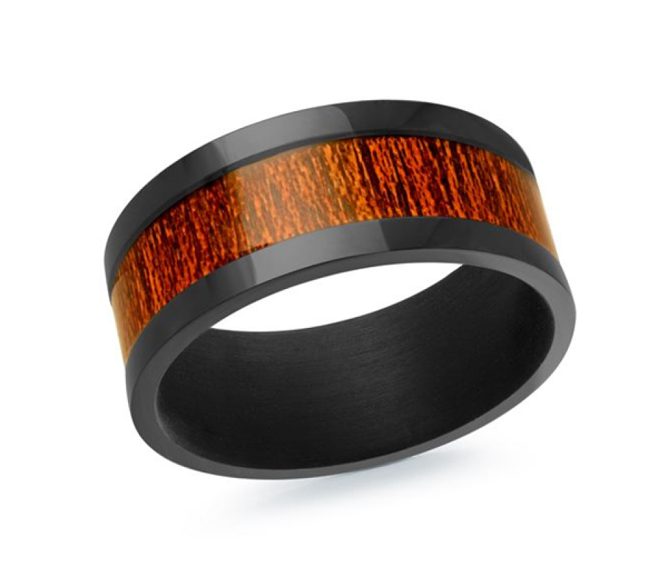 JONC EN TANTALE NOIR ET BOIS CONFORT FIT - ML TANT027/9 - MALO 