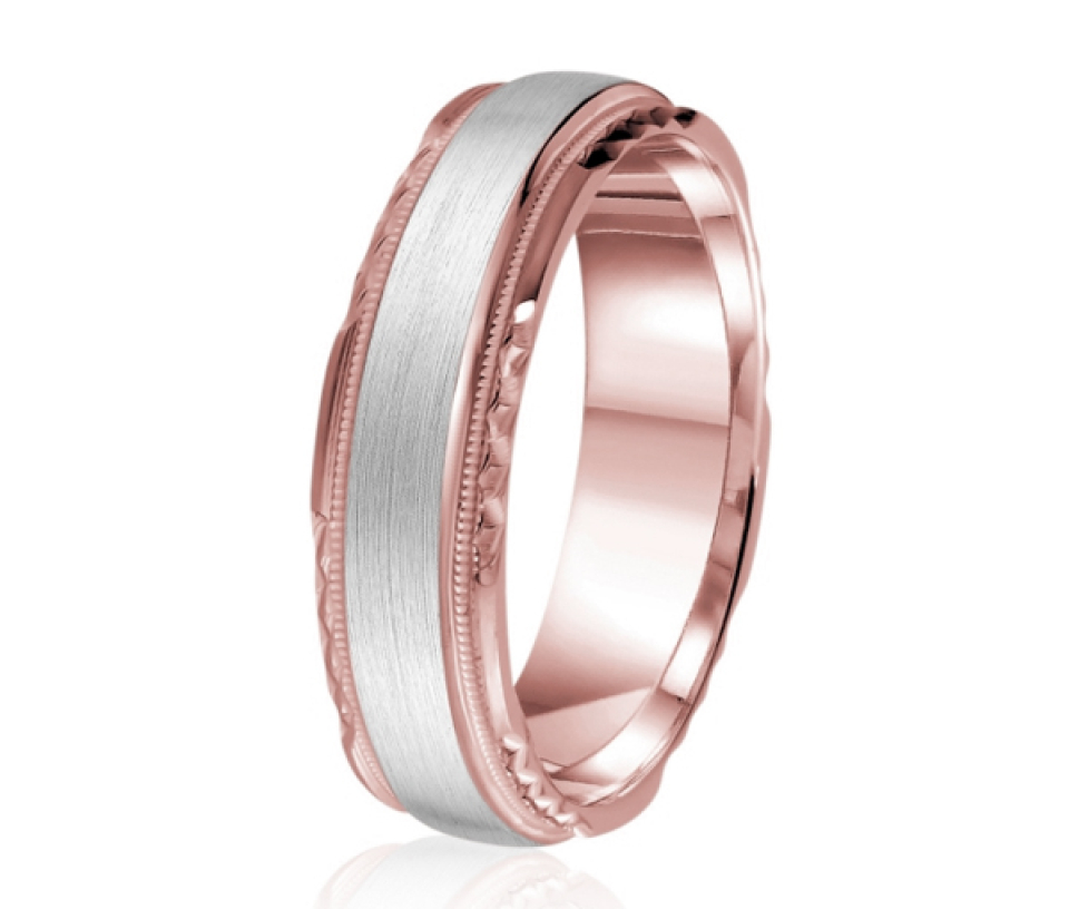 JONC EN OR OU EN PLATINE AVEC FINI SATINÉ AVEC MOTIF MILGRAIN ET TAILLE DIAMANT SUR LES CÔTÉS