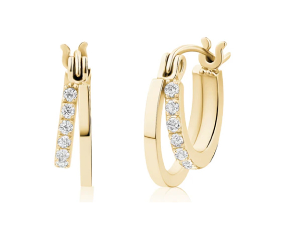 BOUCLES DOUBLES ANNEAUX EN ACIER SERTIES DE CUBIQUES ZIRCONIAS - AZ ZWE59G - AREZZO