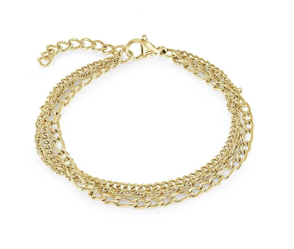 BRACELET 3 RANGS À MAILLE SINGAPOUR, FIGARO ET GOURMETTE
