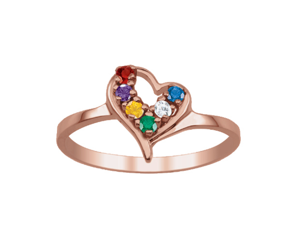 BAGUE COEUR FAMILIALE EN OR SERTIE DE 1-7 PIERRES - PG 20021R - PERSONALIZED GEM