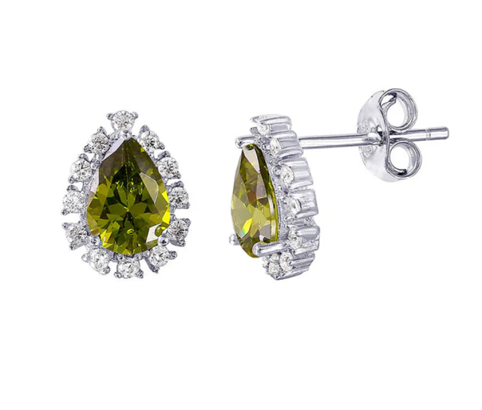 BOUCLEES EN ARGENT RHODIÉ EN FORME DE GOUTTE SERTIES DE CUBIQUES ZIRCONIAS - SP STE01027/08 - BIJOUX D'IMPORTATION