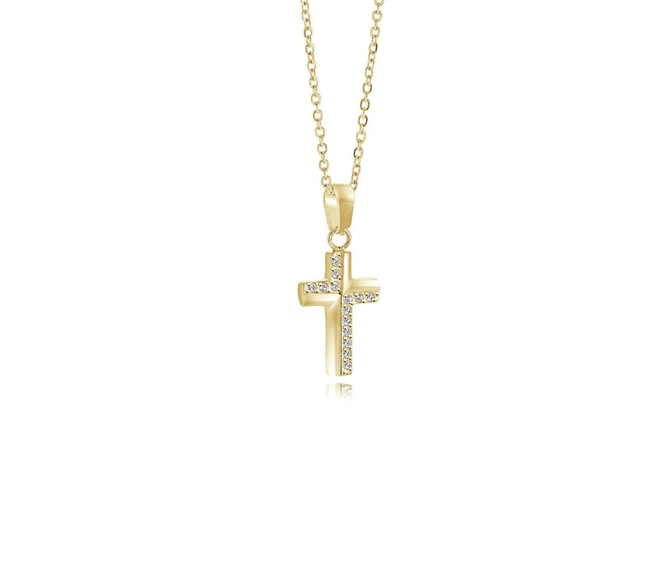 PENDENTIF CROIX EN ACIER OU ACIER/PVD OR SERTI DE CUBIQUES ZIRCONIAS - IG SC256 - ITALGEM
