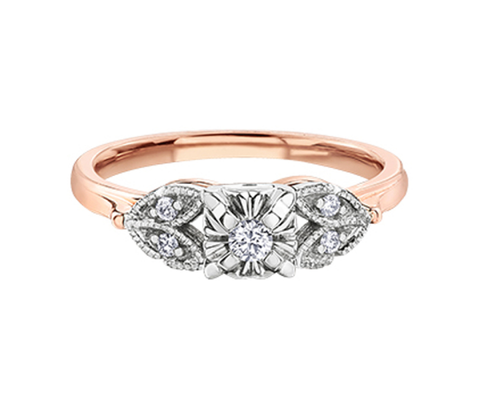 BAGUE EN OR 10K 2 TONS SERTIE D'UN DIAMANT CANADIEN ET DE DIAMANTS - CR AM479RW - DIAMANT CANADIEN