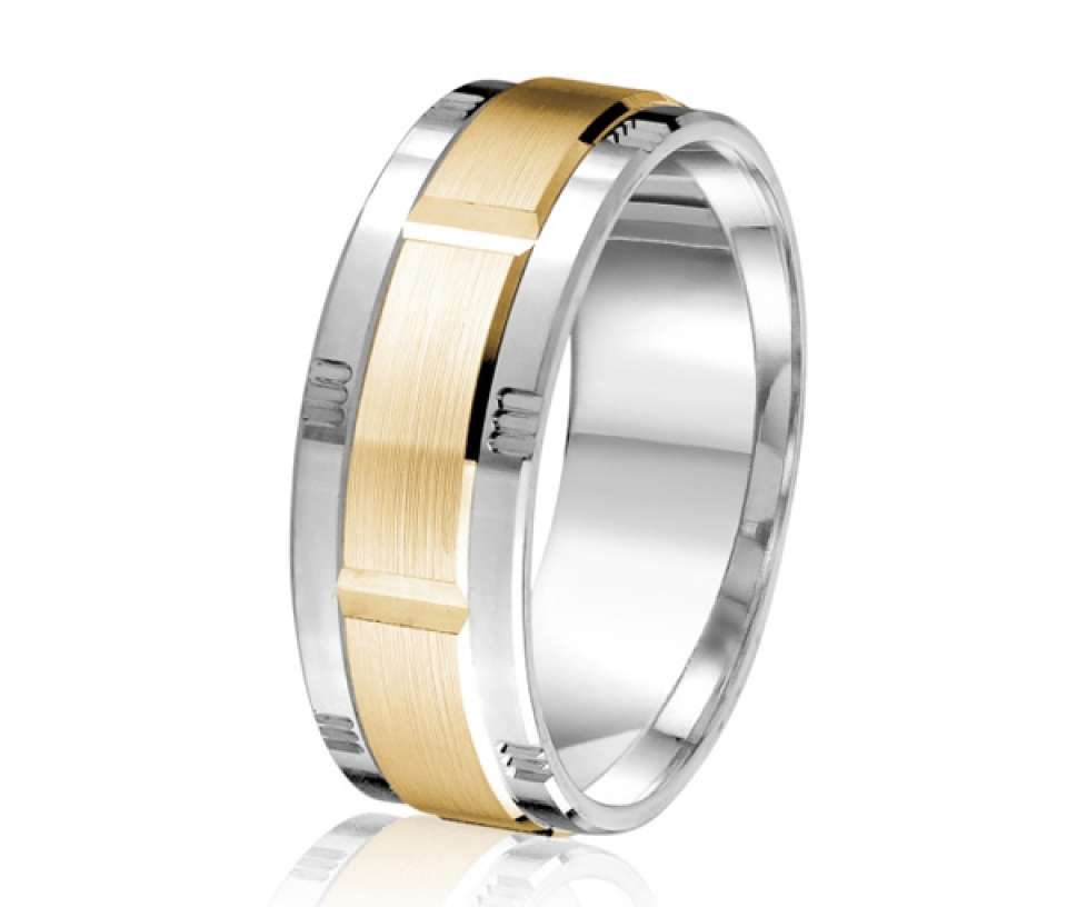 JONC EN OR OU EN PLATINE AVEC MOTIF BLOC ET SATINÉ AU CENTRE - ML GH1453WY10 - MALO 